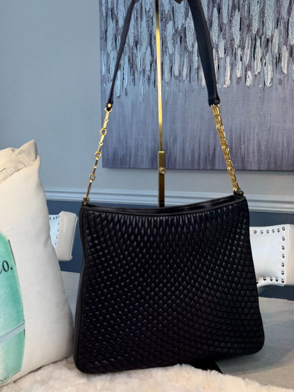 Bally Black Woven Leather Shoulder Bag Gold Hardware Authenticated - Picture 13 of 13